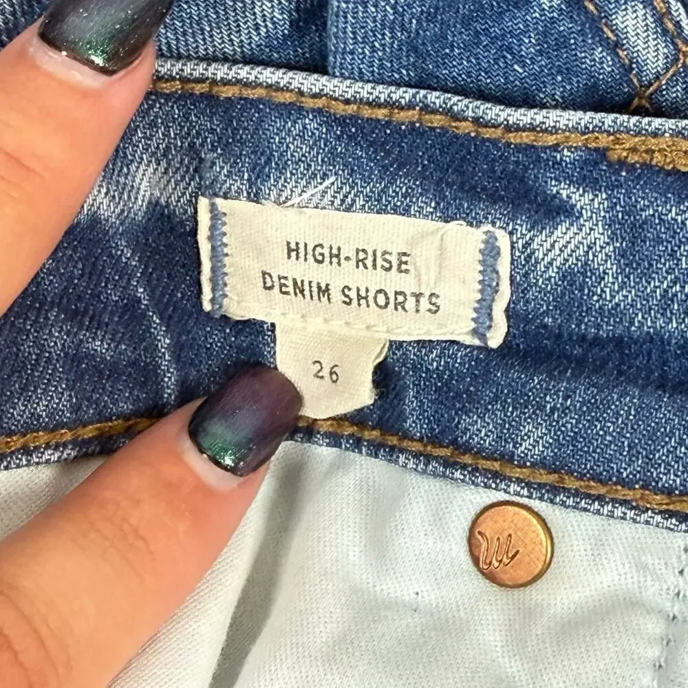 Madewell‎ High Rise Denim Shorts Size 26 Blue Classic Cut-Off Raw Hem Button Fly